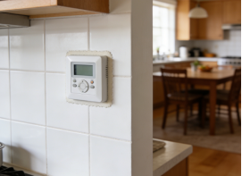 Are there height requirements for installing underfloor heating control boxes?